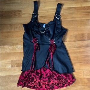 Y2K Black and Red Corset Top with Heart Details Goth Matrix Grunge Gypsy